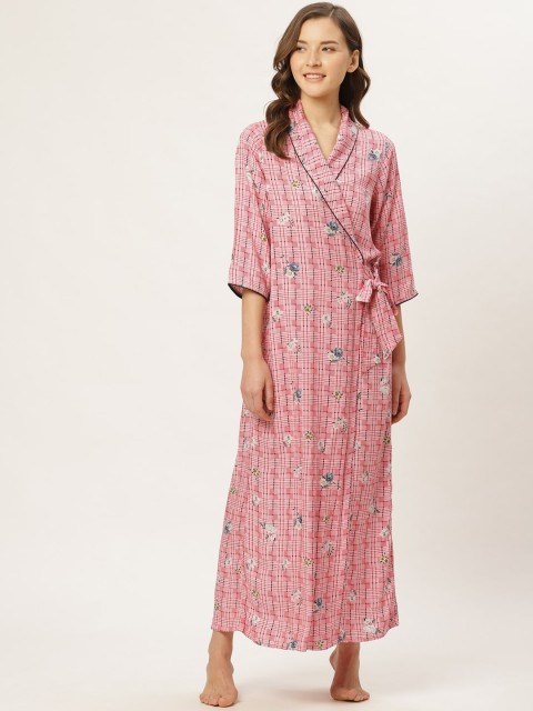 

Sweet Dreams Red & White Checked Maxi Robe with Floral Print Detail