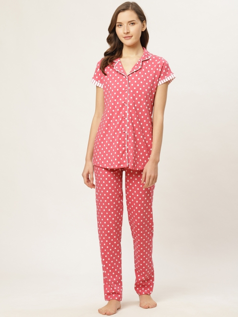 

Sweet Dreams Women Pink & White Polka Dots Print Night suit