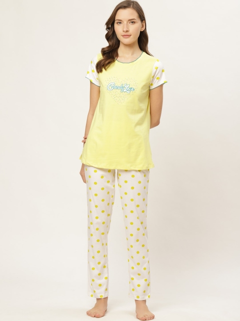 

Sweet Dreams Women Yellow & White Printed Night Suit