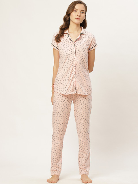 

Sweet Dreams Women Pink & Black Conversational Print Night suit