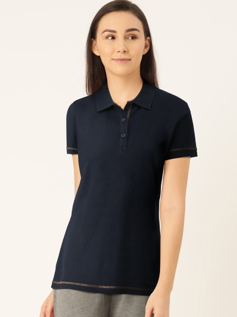 

Sweet Dreams Women Navy Blue Solid Polo Collar Lounge T-Shirt
