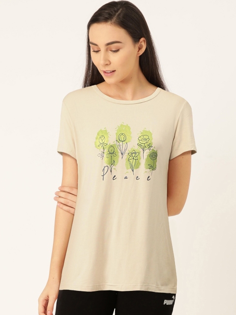 

Sweet Dreams Women Beige Floral Printed Round Neck Lounge T-shirt
