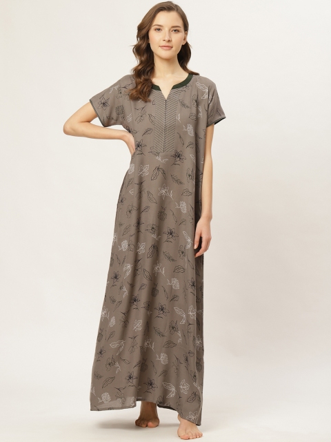 

Sweet Dreams Grey & Green Floral Printed Nightdress