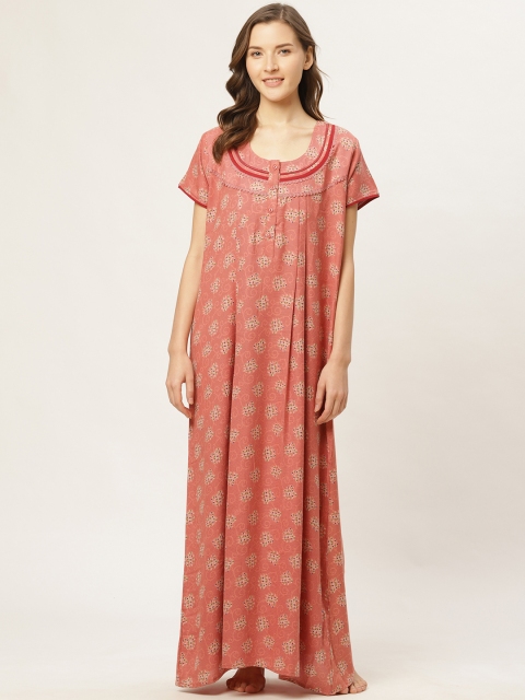 

Sweet Dreams Peach-Coloured & Beige Printed Maxi Nightdress