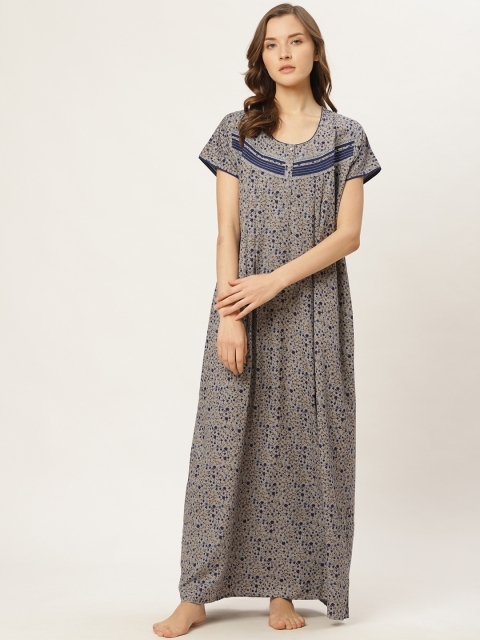 

Sweet Dreams Grey & Navy Blue Floral Printed Nightdress