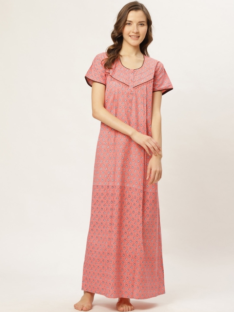 

Sweet Dreams Women Peach-Coloured & White Floral Print Nightdress