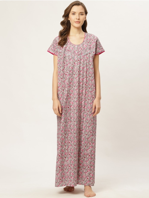 

Sweet Dreams Women Grey & Pink Floral Print Maxi Nightdress