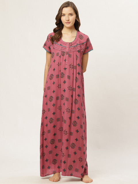

Sweet Dreams Pink & Teal Green Printed Nightdress