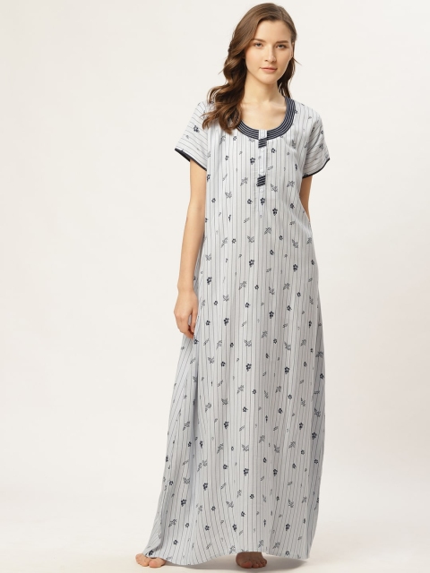 

Sweet Dreams Women Grey & Navy Blue Striped Maxi Nightdress