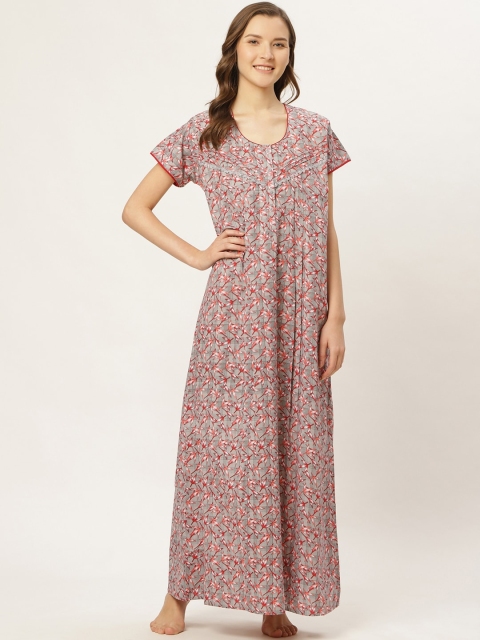 

Sweet Dreams Women Grey & Peach-Coloured Printed Nightdress