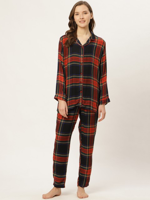 

Sweet Dreams Women Black & Red Checked Night Suit