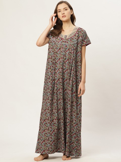 

Sweet Dreams Grey & Maroon Floral Print Maxi Nightdress