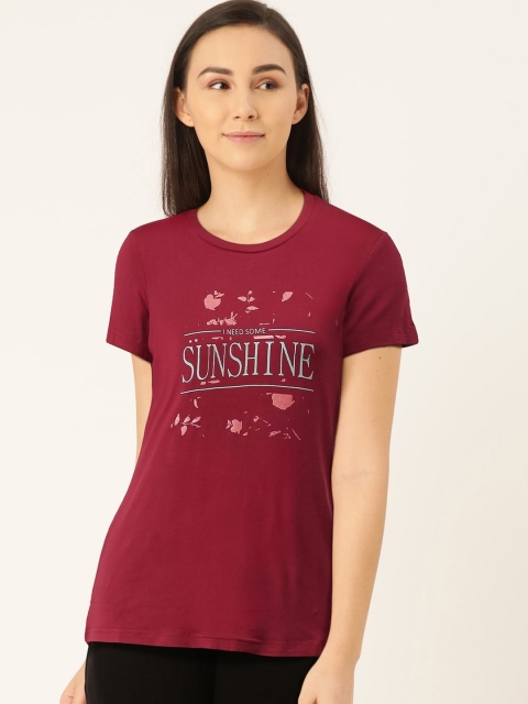 

Sweet Dreams Women Burgundy Typography Print Round Neck Lounge T-shirt