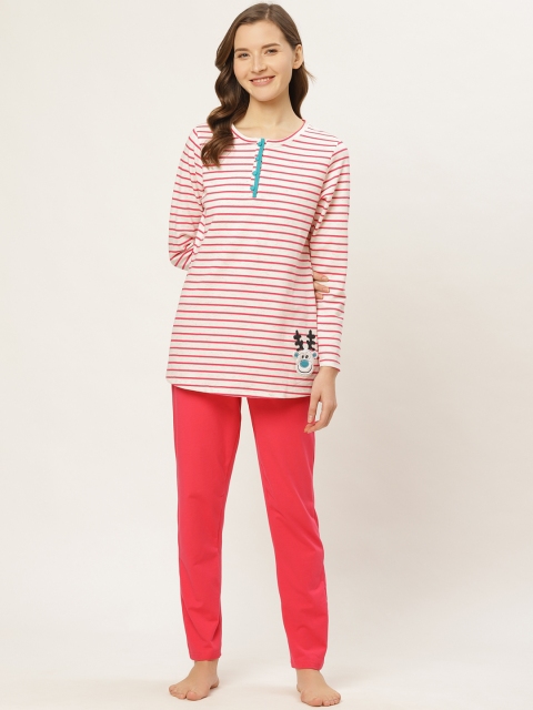 

Sweet Dreams Women Pink & White Striped Night Suit