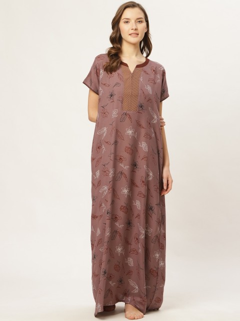 

Sweet Dreams Maroon & White Floral Print Maxi Nightdress