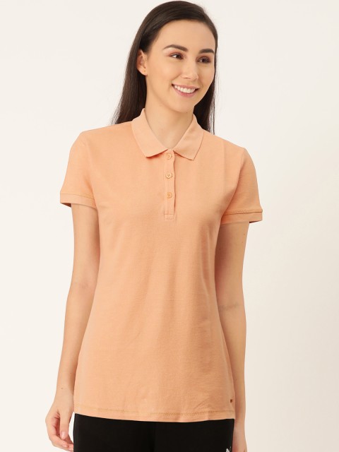 

Sweet Dreams Women Peach-Coloured Solid Slim Fit Polo Collar Lounge T-Shirt
