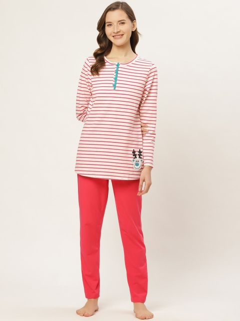

Sweet Dreams Women Pink & White Striped Night Suit