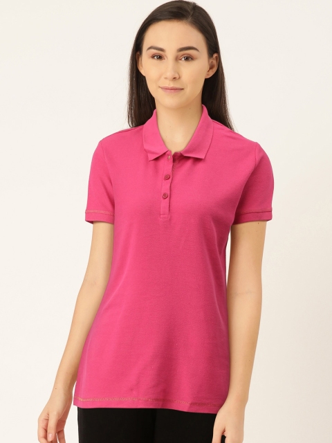 

Sweet Dreams Women Pink Solid Polo Collar Lounge T-shirt