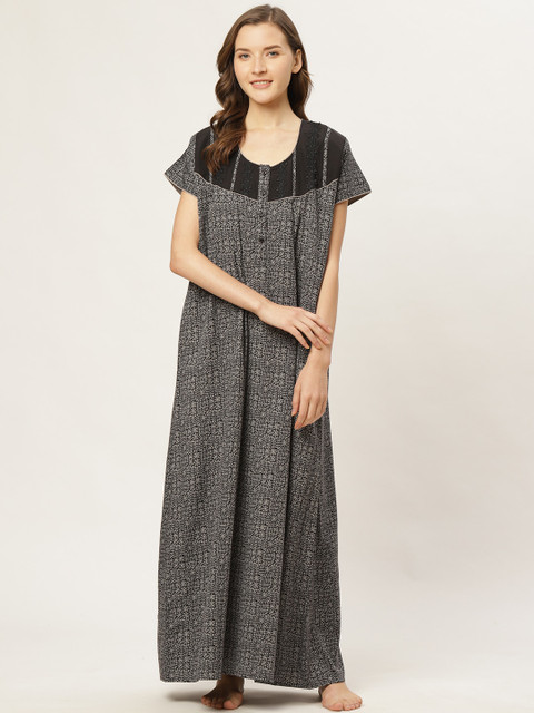 

Sweet Dreams Women Black & Grey Printed Maxi Nightdress