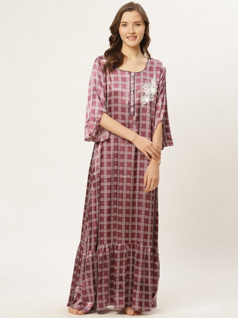 

Sweet Dreams Purple & White Checked Satin Finish Maxi Nightdress