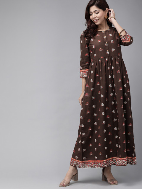 

Anouk Women Coffee Brown Printed A-Line Dress