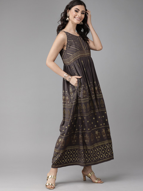 

Anouk Women Brown Printed Fit and Flare Dress