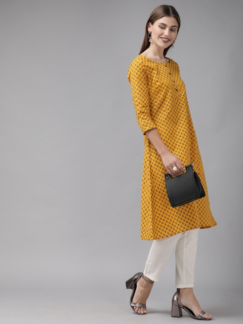 

Anouk Women Yellow & Black Printed A-Line Kurta