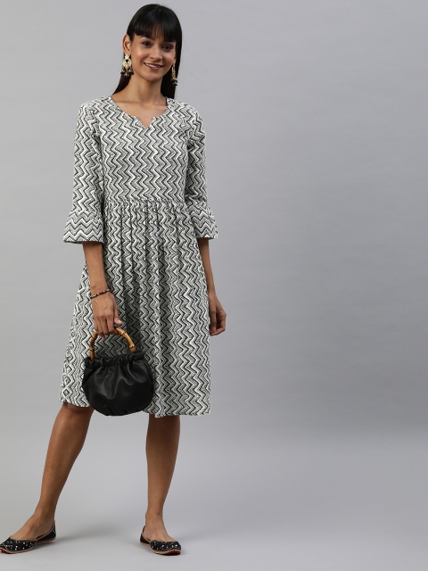 

Anouk Women Grey Printed Fit and Flare Dress