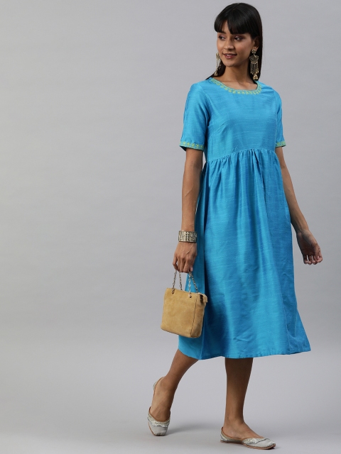 

Anouk Women Blue Solid Fit and Flare Dress