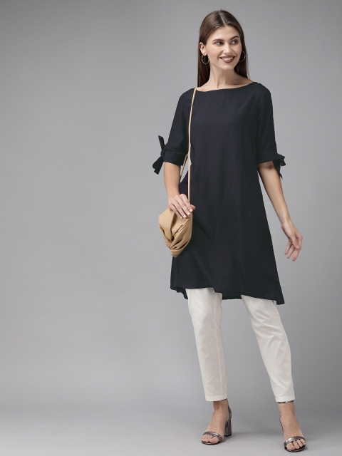 

Anouk Women Black Solid A-Line Kurta