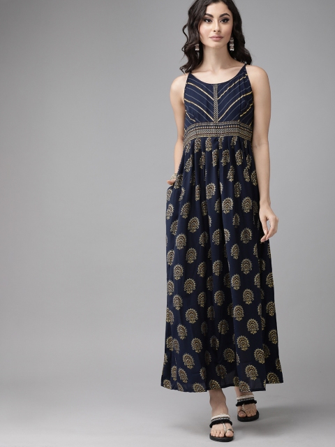 

Anouk Women Navy Blue Printed Maxi Dress