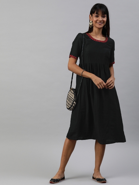 

Anouk Women Black Solid Fit and Flare Dress