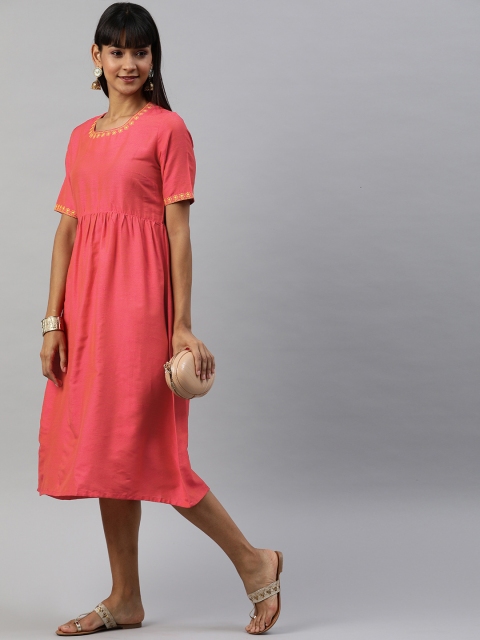 

Anouk Women Pink Solid Fit and Flare Dress