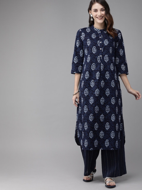 

Anouk Women Navy Blue & White Printed Kurta with Palazzos