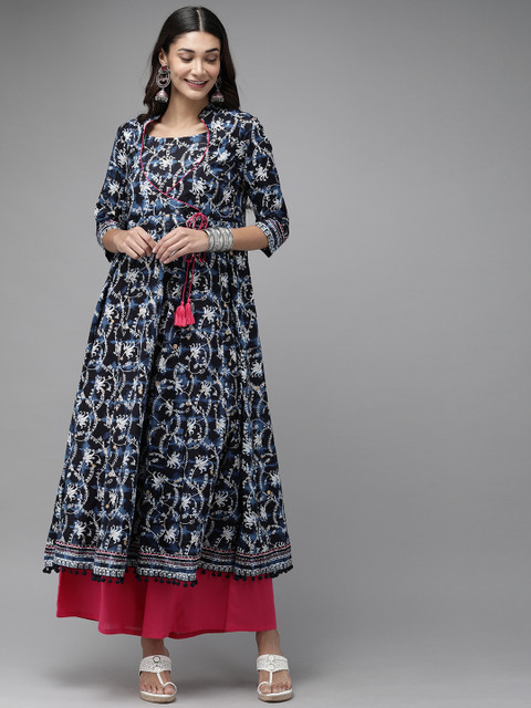 

Anouk Women Navy Blue & White Printed Kurta with Palazzos