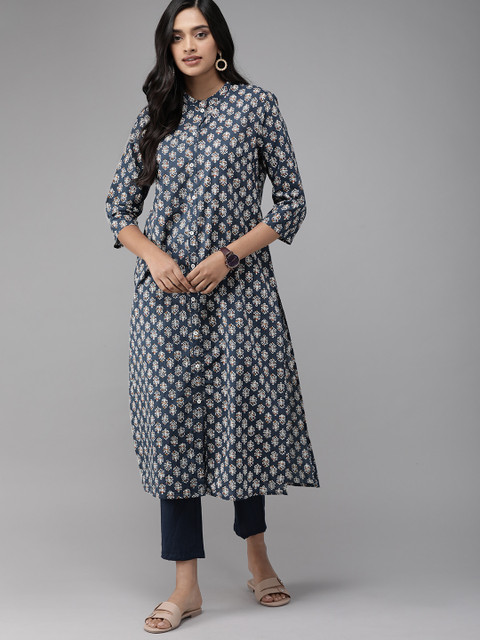 

Anouk Women Blue & White Printed Kurta with Trousers