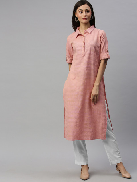 

Anouk Women Peach-Coloured Striped Kurta with Trousers