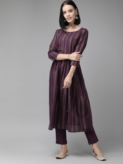 

Anouk Women Purple & Gold-Toned Printed Kurta with Trousers
