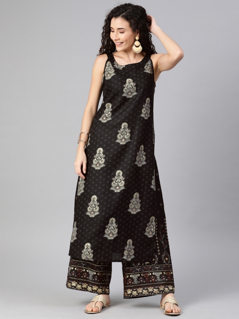 

Anouk Women Black & Off-White Printed Kurta with Palazzos