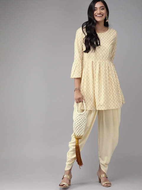 

Anouk Women Beige Printed Kurti with Salwar