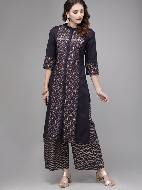 

Anouk Women Navy Blue & Brown Printed Kurta with Palazzos
