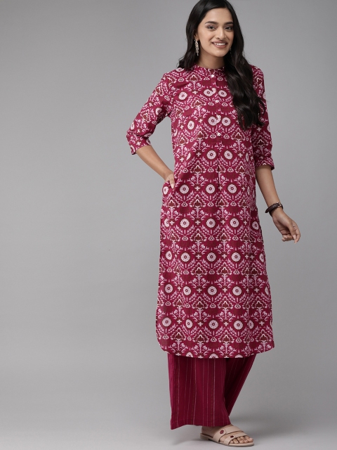 

Anouk Women Maroon & Pink Printed Kurta with Palazzos