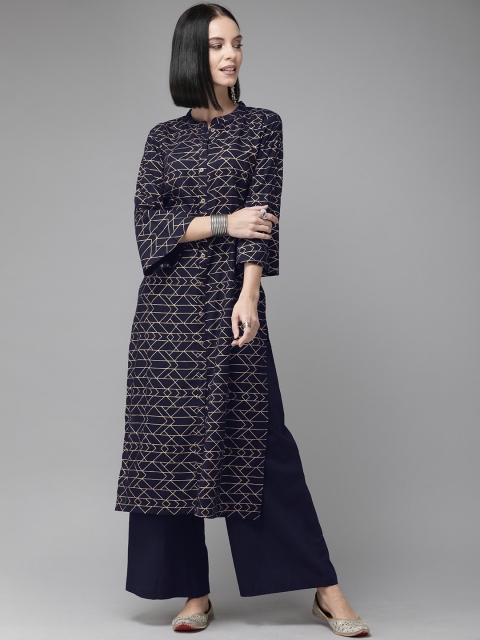 

Anouk Women Navy Blue & Gold-Toned Printed Kurta with Palazzos