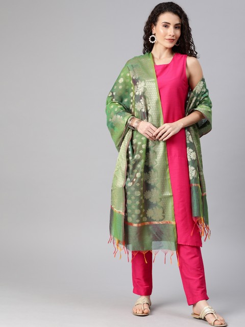 

Anouk Women Pink Solid Kurta with Trousers & Dupatta