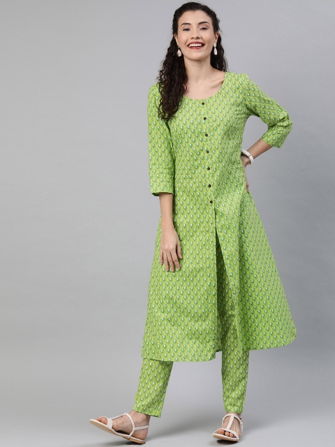 

Anouk Women Green & White Printed Kurta with Trousers