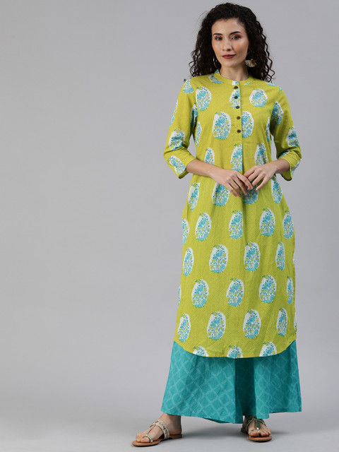 

Anouk Women Green & Blue Printed Kurta with Palazzos