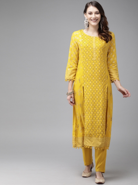 

Anouk Women Yellow Printed Kurta with Trousers