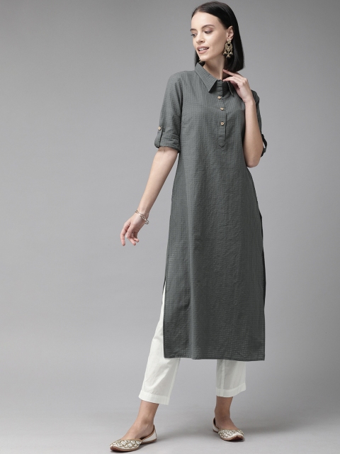 

Anouk Women Grey & White Self Design Kurta with Salwar