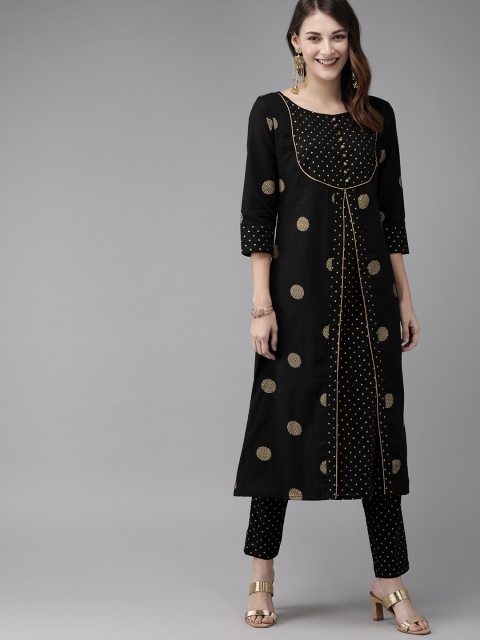 

Anouk Women Black & Gold-Toned Printed Kurta with Trousers