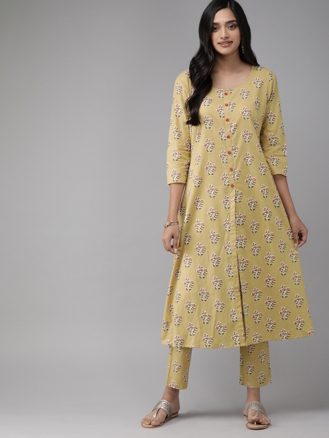 

Anouk Women Mustard Brown Printed Kurta with Trousers